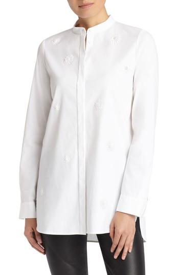 Women's Lafayette 148 New York Brayden Hand Beaded Stretch Cotton Blouse - White