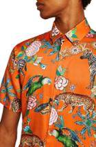 Men's Topman Slim Fit Animal Print Shirt - Orange