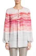 Women's St. John Collection Textured Brushstroke Print Silk Blouse - Pink