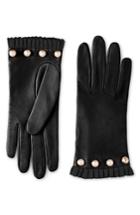 Women's Gucci Nappa Leather Gloves With Grosgrain & Imitation Pearl Trim - Black