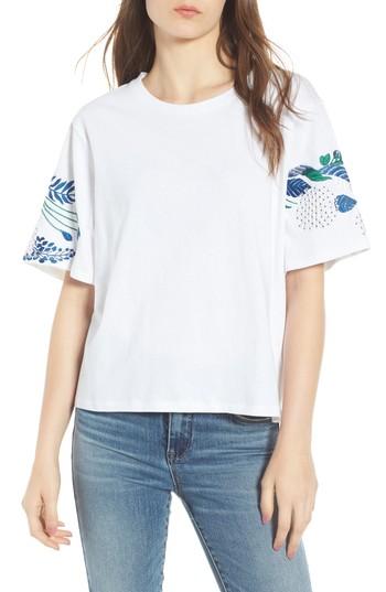 Women's Calibe Embroidered Sleeve Boxy Tee - White