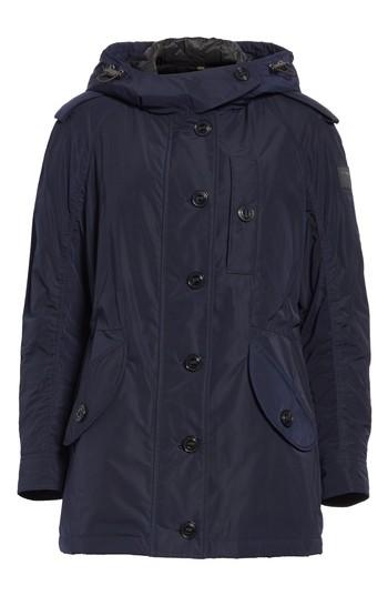 Women's Burberry Hailmere Technical Taffeta Hooded Parka Us / 46 It - Blue