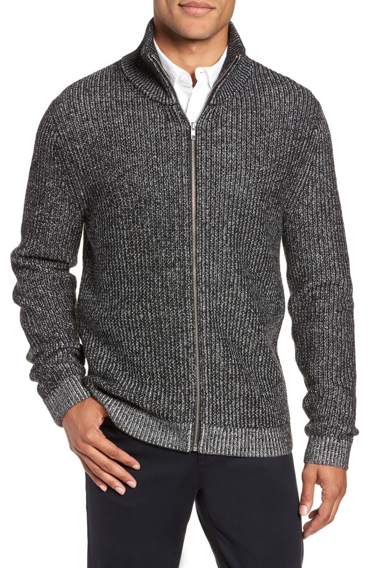 Men's Calibrate Rib Knit Zip Sweater - Black
