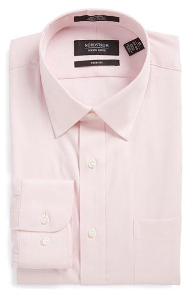 Men's Nordstrom Men's Shop Trim Fit Non-iron Solid Dress Shirt 32/33 - Pink
