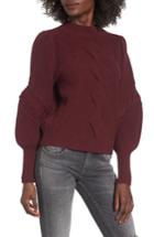 Women's Bp. Cable Knit Puff Sleeve Sweater, Size - Burgundy