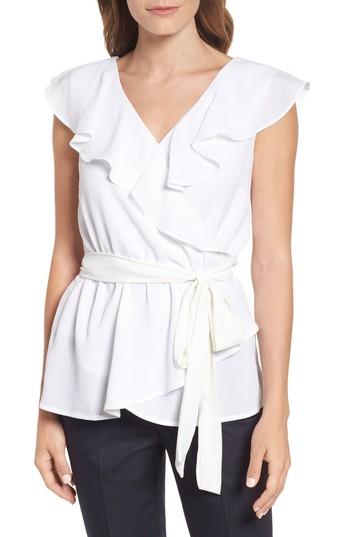 Women's Halogen Ruffled Tie Waist Top - Ivory