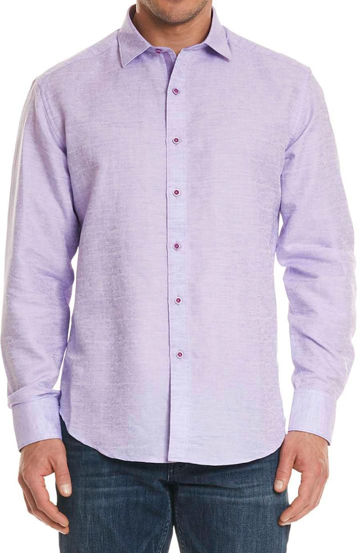 Men's Robert Graham Cyprus Classic Fit Linen & Cotton Sport Shirt - Purple