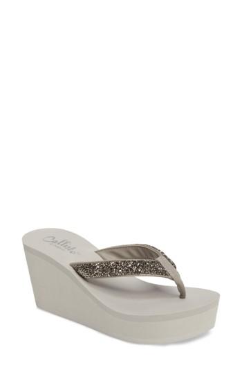 Women's Callisto Piers Sparkle Wedge Flip Flop M - Grey