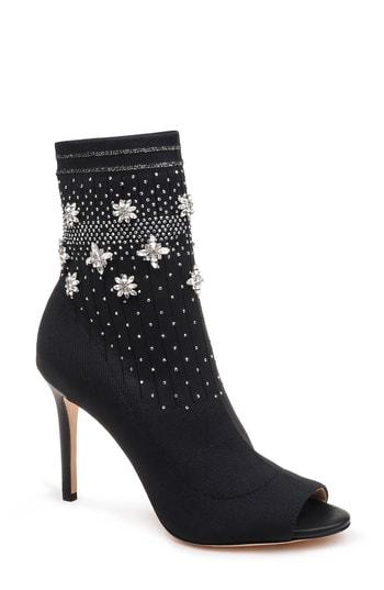 Women's Badgley Mischka Vivi Peep Toe Sock Bootie M - Black