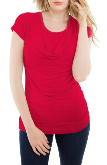 Women's Nurture-elle Cowl Neck Short Sleeve Nursing Top, Size - Red