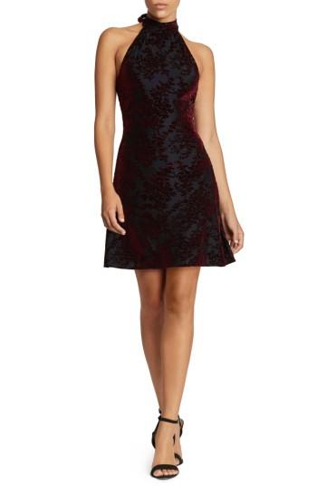 Women's Dress The Population Miranda Velvet Fit & Flare Halter Dress