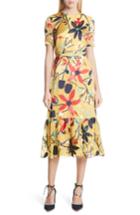 Women's Saloni Lorna Print Ruffle Hem Midi Dress - Yellow