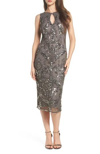 Petite Women's Pisarro Nights Beaded Pencil Dress P - Grey