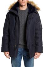 Men's Schott Nyc Bedford Corduroy Goose Down Jacket With Faux Fur Trim - Blue