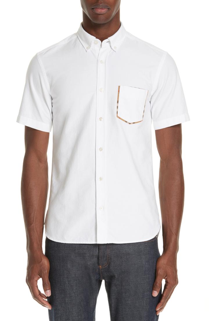 Men's Burberry Harry Check Trim Sport Shirt, Size - White