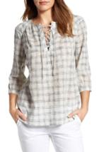 Women's Caslon Print Lace-up Peasant Top - White