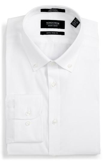Men's Nordstrom Men's Shop Extra Trim Fit Non-iron Solid Dress Shirt .5 - 34/35 - White