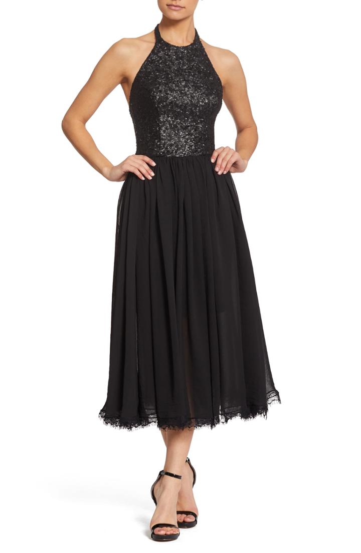 Women's Dress The Population Tatiana Sequin & Chiffon Cocktail Dress, Size - Black