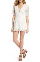 Women's Socialite Plunging Lace Romper, Size - Ivory