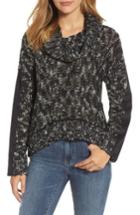 Women's Press Cowl Neck Patch Sleeve Sweater - Black