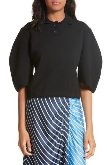 Women's Tibi Sculpted Sleeve Wool Blend Polo Sweater