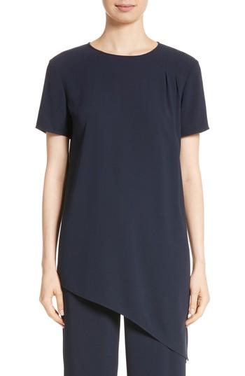 Women's St. John Collection Asymmetrical Satin Back Crepe Top - Blue