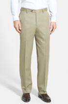 Men's Berle Flat Front Wool Gabardine Trousers X Unhemmed - Beige