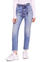 Women's Free People Tie Belt High Waist Slim Straight Leg Jeans - Blue