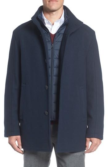 Men's Marc New York Shadow Plaid Car Coat With Zip Out Bib, Size - Blue