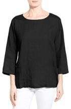 Women's Eileen Fisher Organic Linen Bateau Neck Top, Size - Black