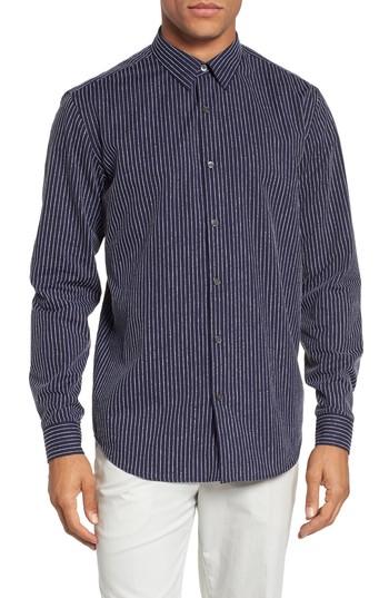 Men's Theory Irving Chenille Stripe Sport Shirt - Blue