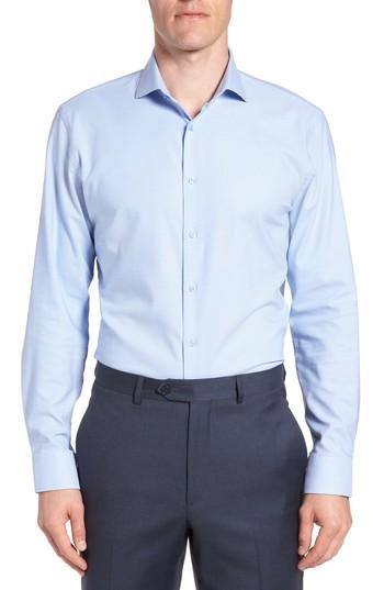 Men's Nordstrom Men's Shop Tech-smart Trim Fit Stretch Texture Dress Shirt .5 32/33 - Blue