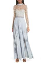 Women's Self-portrait Metallic Floral Embroidery Gown - Grey