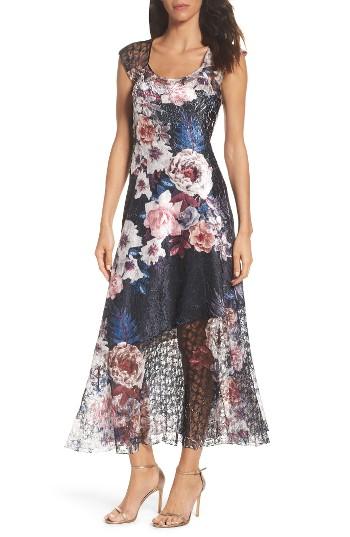 Women's Komarov Charmeuse & Lace A-line Dress - Blue