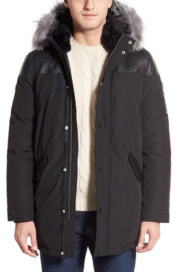 Men's M. Benisti Water Resistant Parka With Genuine Silver Fox Fur & Rabbit Fur Trim
