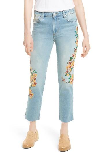 Women's Free People Embroidered Crop Girlfriend Jeans - Blue