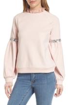 Petite Women's Halogen Tulle And Sequin Sweatshirt, Size P - Pink