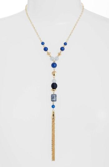 Women's Halogen Beaded Tassle Y Necklace