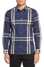 Men's Burberry Nelson Check Sport Shirt, Size - Blue