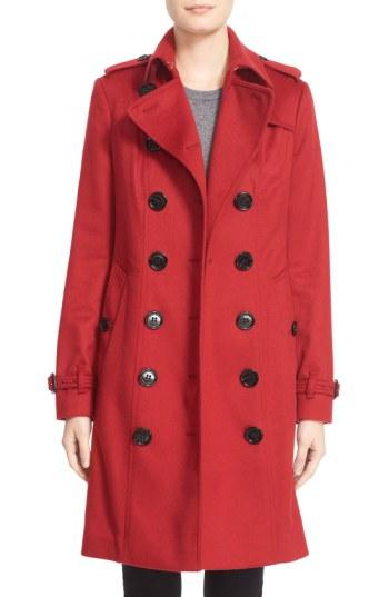Women's Burberry London 'sandringham' Long Slim Cashmere Trench Coat Us / 38 It - Red