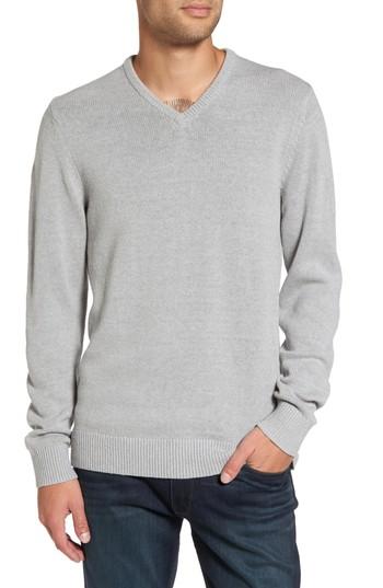 Men's 1901 V-neck Cotton Blend Sweater, Size - Grey