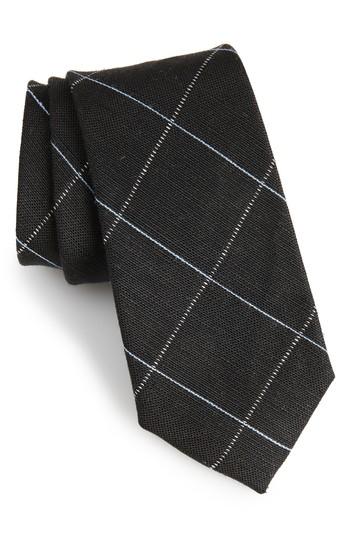 Men's Calibrate Candler Grid Linen & Silk Tie, Size - Black
