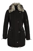 Women's Lucky Brand Zip Detail Parka With Faux Fur - Black