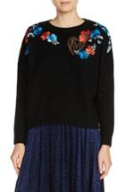Women's Maje Floral Embroidered Sweater - Black