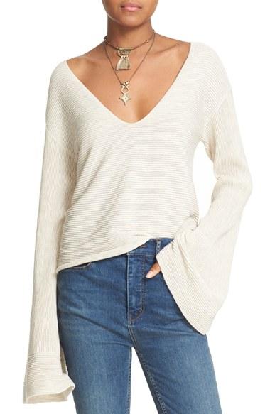 Women's Free People 'starman' Rib Knit Pullover, Size - Ivory