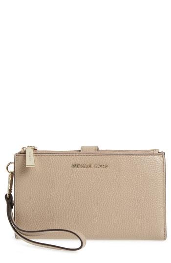 Women's Michael Michael Kors Adele Pebbled Leather Double Wristlet - Brown