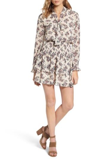 Women's Moon River Floral Print Tie Neck Dress - Ivory