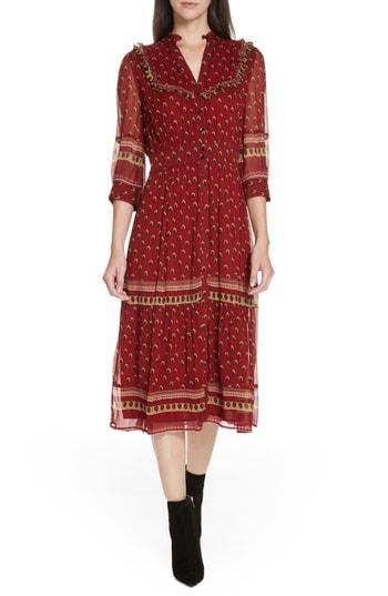 Women's Ba & Sh Barie Ruffle Print Midi Dress - Red