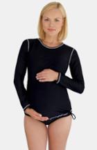 Women's Mermaid Maternity Long Sleeve Upf 50+ Rashguard Swim Shirt, Size - Black