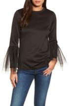 Women's Halogen Tulle Trim Bell Sleeve Top - Black